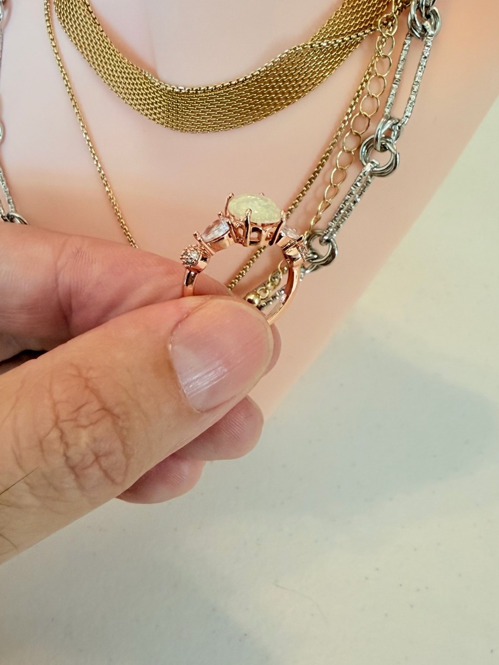 Gold Opal Halo Sparkling Stones Ring. - Picture 3 of 7